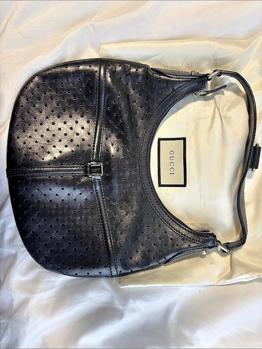 Gucci Reins Hobo Perforated Leather Black Shoulder Bag